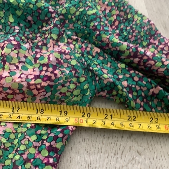 BCBGMAXAZRIA size S dotted mini dress 100% silk green purple layers tunic - Picture 13 of 15